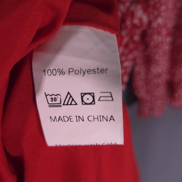 Mopogoss Chiffon Ruffle Dress Size Large Red and White Leopard Print Long Sleeve - Picture 13 of 13